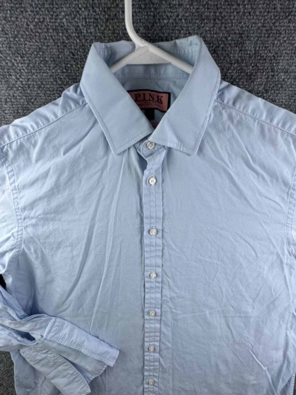 Thomas Pink Long Sleeve Button Up Shirt Men Blue 17 35 Classic Fit Cotton Woven